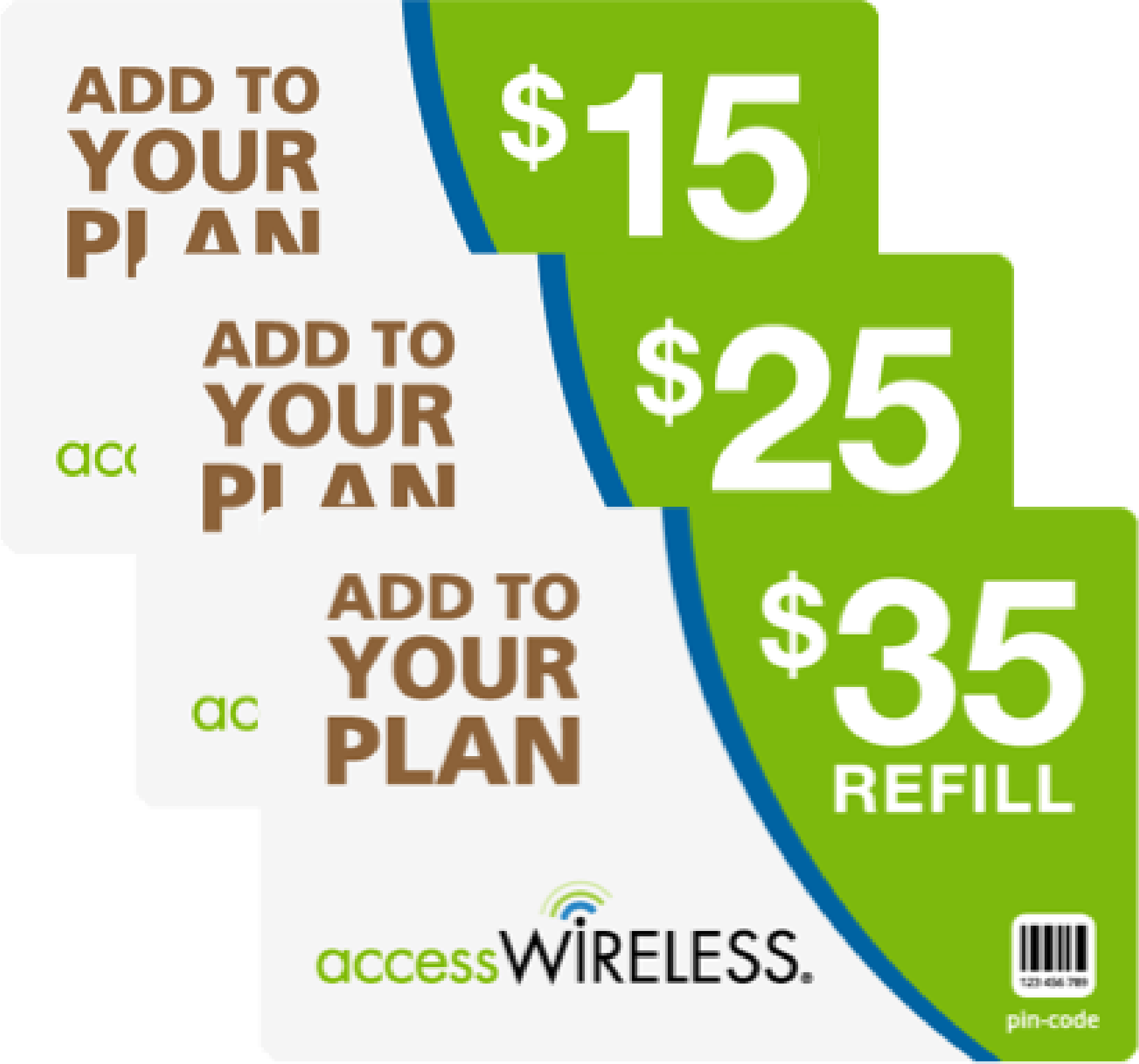 Access Wireless prepaid airtime cards available at retailers